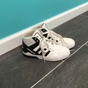 White and Black Adidas High Tops